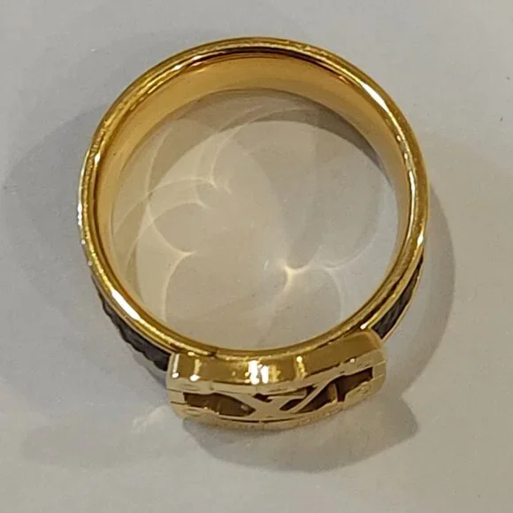 Monogramed Top Label Inspired rings With Black and Brown Inlay. NWOT - Picture 3 of 4